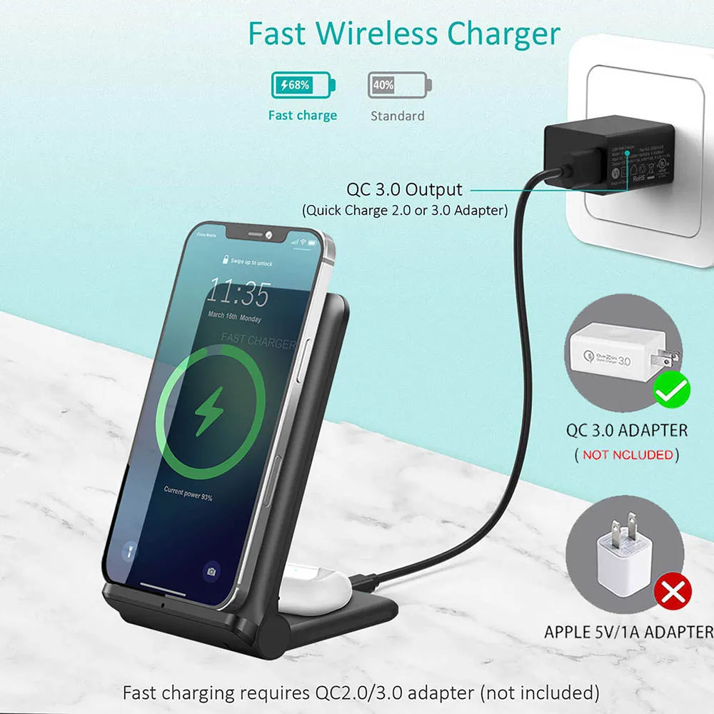 25W 2 in 1 Wireless Charger Stand For iPhone 15 14 13 12 11 Pro XS Max Airpods 3 Sumsung S23 S22 S21 Fast Charging Dock Station
