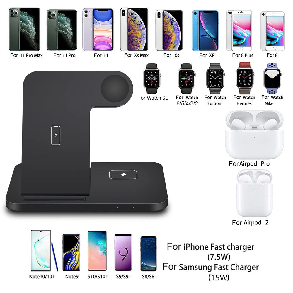 3 in 1 Wireless Charger For iPhone 14 13 12 11 XS XR X 8 AirPods Pro Apple Watch 8 7 SE 15W Fast Charging Stand for Samsung S22