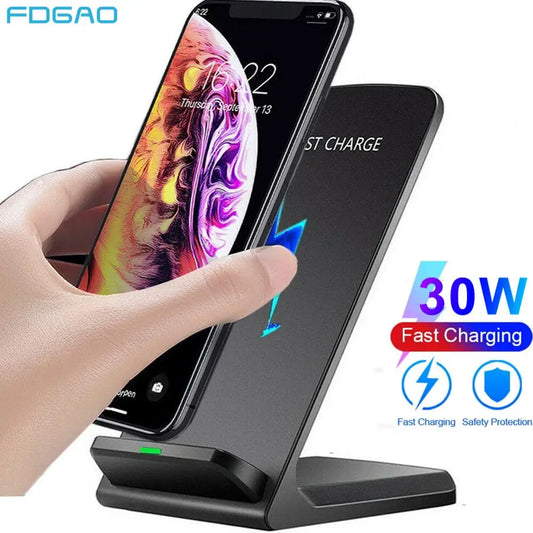 FDGAO 30W Wireless Charger Stand For iPhone 15 14 13 12 Pro Max 11 XS XR X 8 Samsung S23 S22 Type C Fast Charging Dock Station