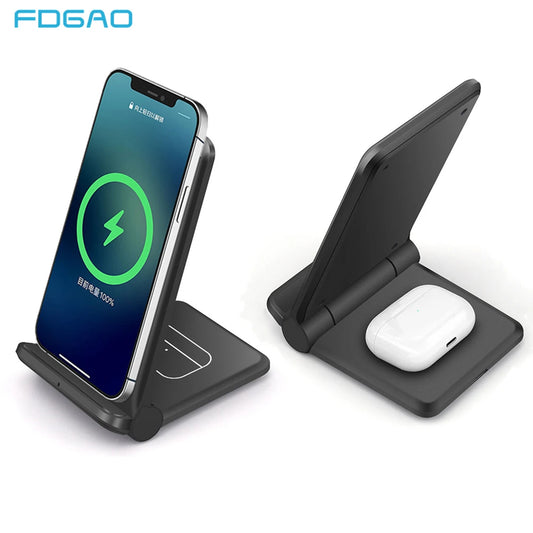 Foldable Wireless Charger 25W 2 in 1 Fast Charging Stand Pad For iPhone 15 14 13 12 11 8 XR X 8 Airpods Pro Samsung S23 S22 S21