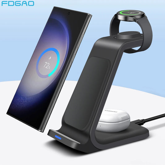 Wireless Charger 3 in 1 Fast Charging Dock Station for Samsung S23 S22 Multiple Devices Stand for Galaxy Watch 6 5 4 Buds 2 Pro
