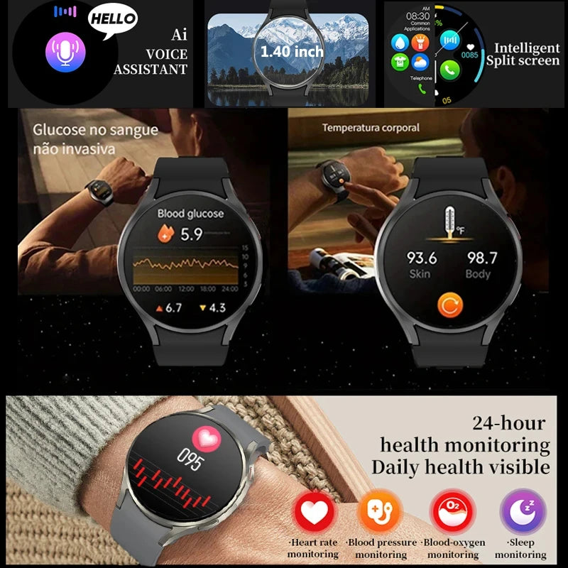 2024 New reloj Smart Watch Women's AMOLED HD Screen Bluetooth Call Blood Glucose Health Watch IP68 Waterproof Men's Smart Watch