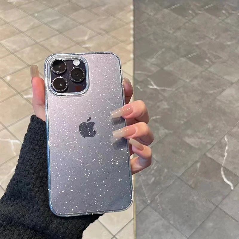 Luxury Soft Silicone Clear Glitter Phone Case For IPhone 15 14 13 12 11 Pro Max 15 Plus X XS Max XR Shockproof Cover Funda