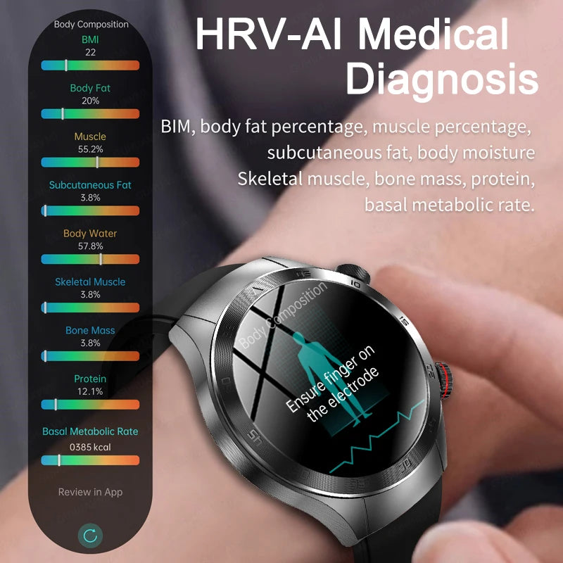 2024 New Laser Therapy AI Medical Diagnosis Smart Watch Men Bluetooth Call Non-invasive Blood Glucose lipid Uric Acid Smartwatch