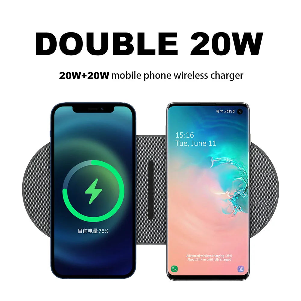 2 in 1 Dual Wireless Charger for Samsung S24 S23 S22  Double 20W Fast Charging Pad For iPhone 15 14 13 12 11 XS XR Airpods 3 Pro