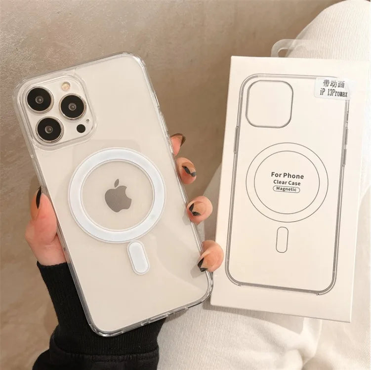 Luxury Not Yellowing Clear Acrylic PC Phone Case For iPhone 15 14 13 12 11 Pro Max Plus Magsafe Magnetic Wireless Charge Cover